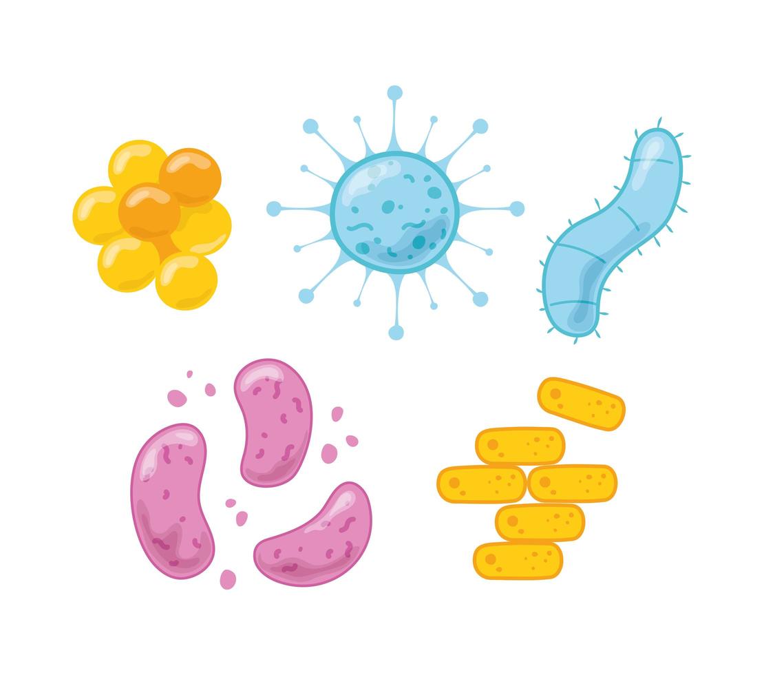 bacteriën en viruscellen molecuul wetenschap ziekte set vector
