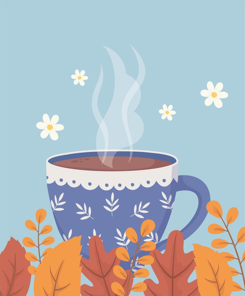 koffietijd en thee, koffiekopje met bloemendecoratie vector