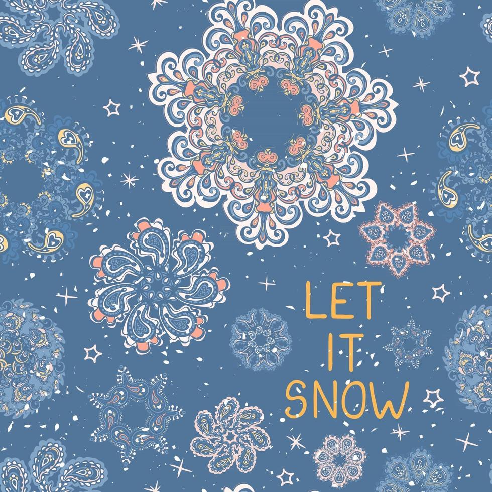 vector moderne wenskaart met kleurrijke hand tekenen illustratie van sneeuwvlokken. vrolijk kerstfeest. gebruik het als elementen voor ontwerpposter, kaart, vullingen, webpagina, inpakpapier, ontwerp van presentatie