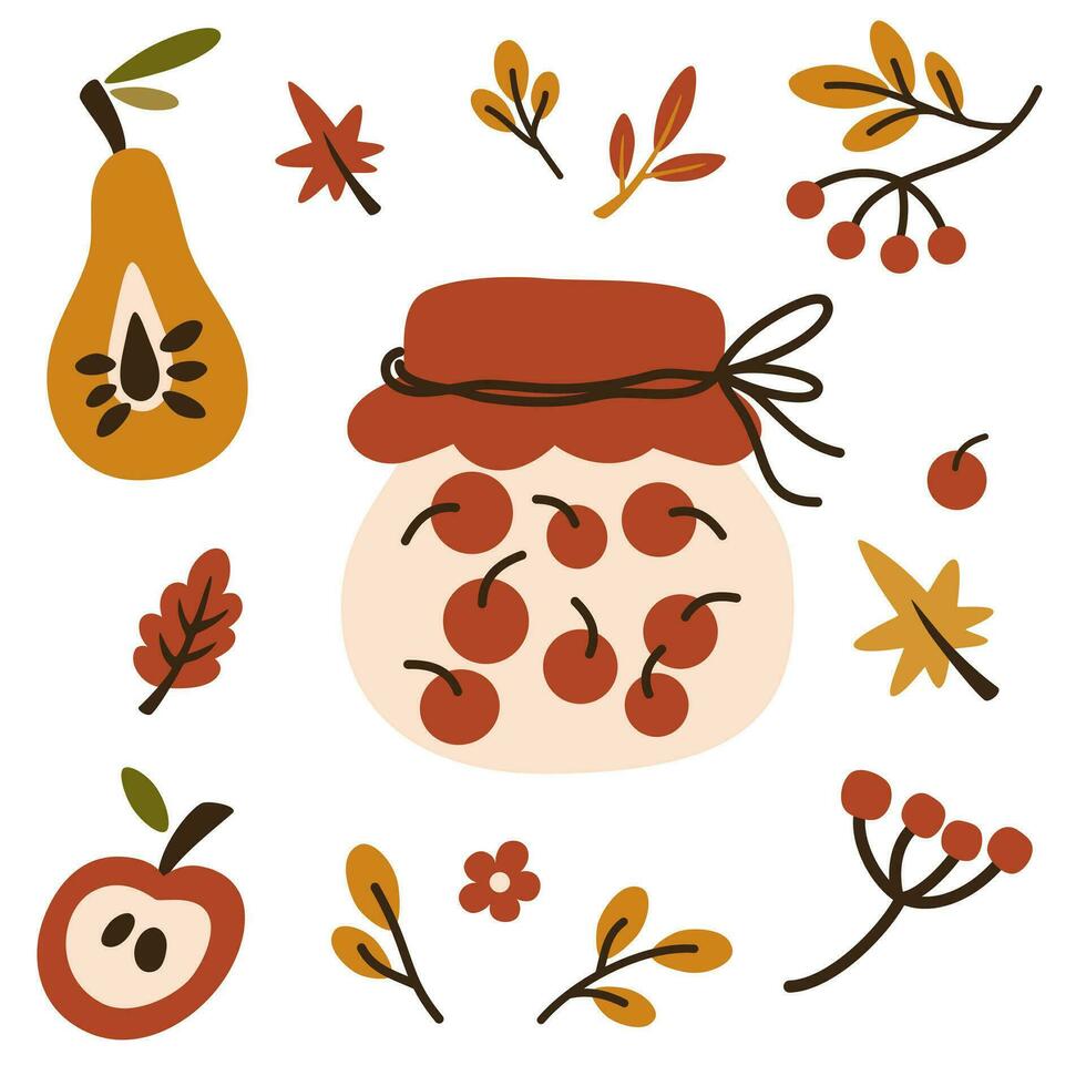 eigengemaakt pot van bewaren de fruit en bessen. glas pot met bewaard gebleven BES jam. BES compote of marmelade, jam. herfst oogst seizoen. vector illustratie