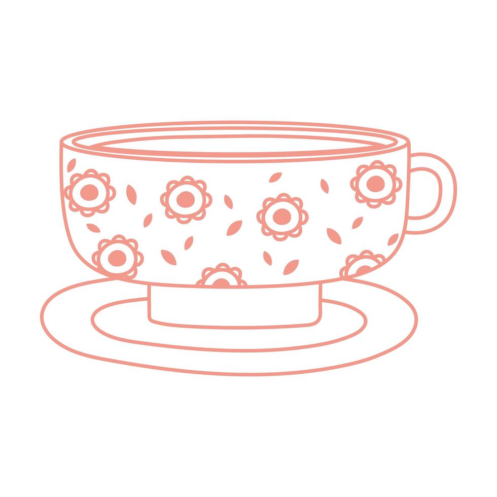 thee- en koffiekopje met bloemen geschilderd pictogram lijnstijl vector
