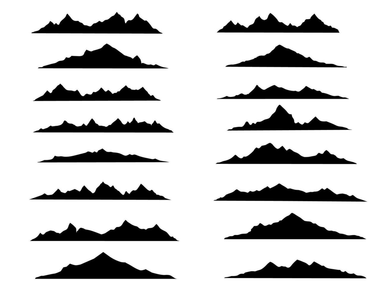 zwart heuvel, rots en berg silhouetten reeks vector