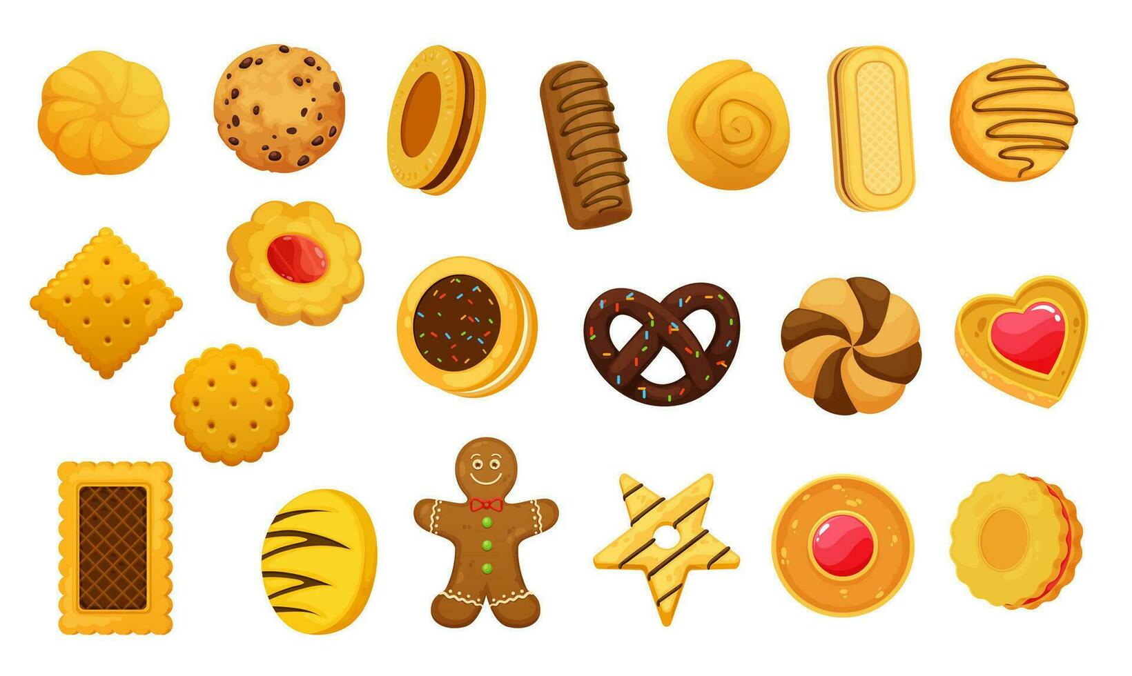 tekenfilm chocola, kraker en peperkoek koekjes vector