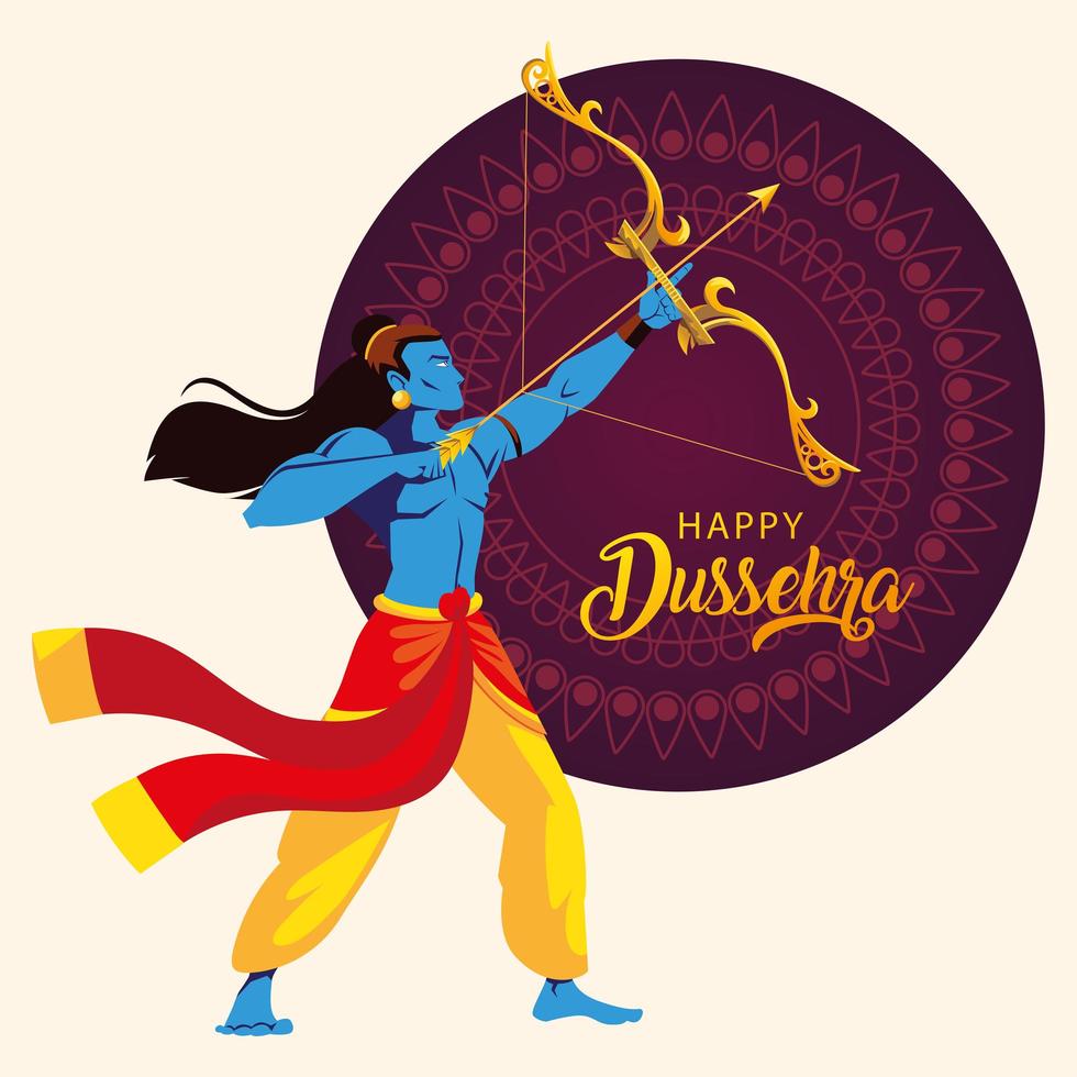 heer rama met pijl en boog, tekst happy dussehra vector