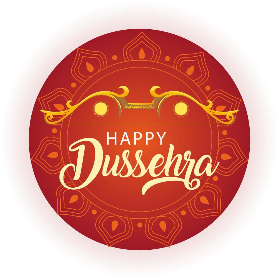 traditionele pijl en boog voor festival happy dussehra op oranje achtergrond vector