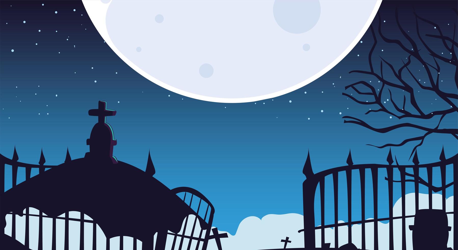 Halloween-achtergrond met griezelig kerkhof bij nacht vector