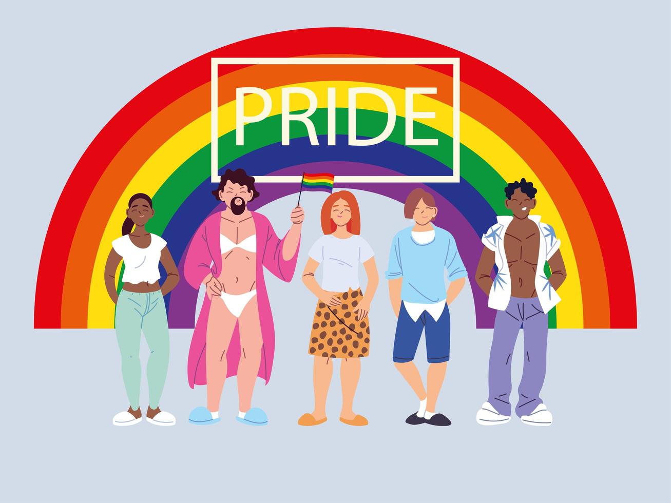 mensen met regenboogachtergrond, gay pride-symbool vector