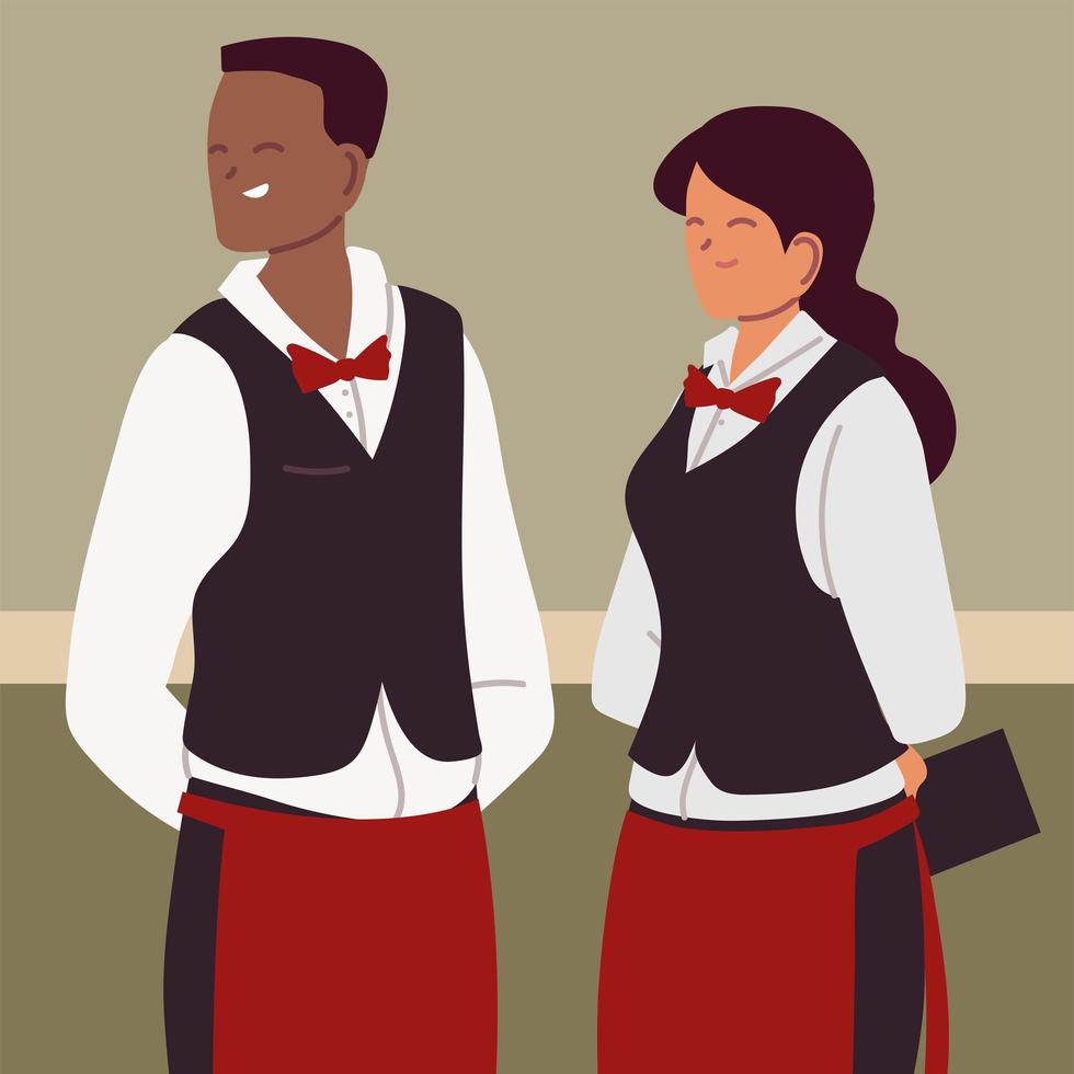 mannelijke en vrouwelijke obers in het restaurant vector