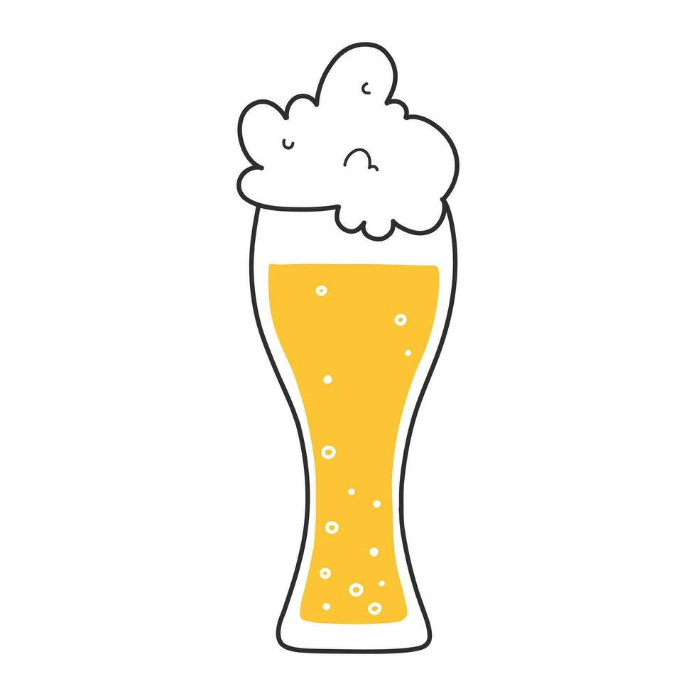 glas met bier in tekening stijl. vector illustratie. gouden tarwe bier.