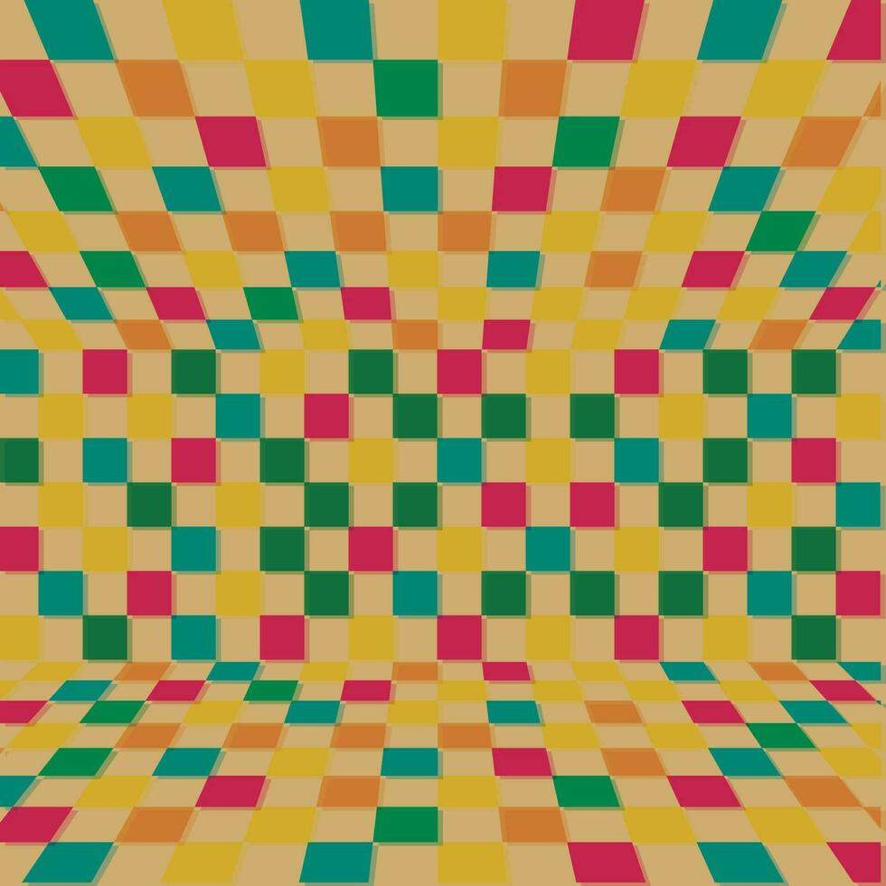 kleurrijk schaakbord twee lagen overlappen transparantie met riso afdrukken effect vector illustratie. misleidend grafisch achtergrond.