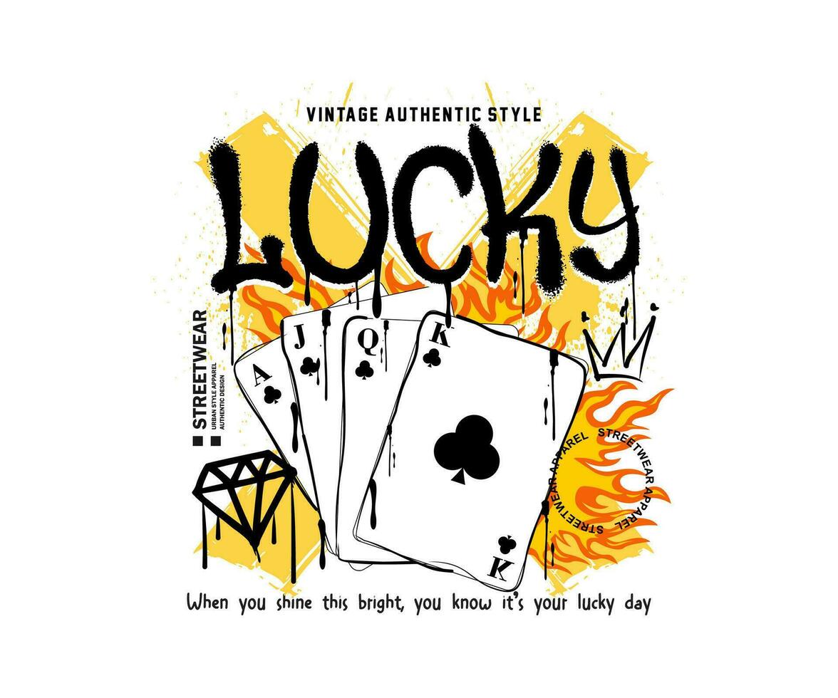 Lucky leuze typografie met poker aas kaart in grunge stijl ontwerp voor streetwear en stedelijk stijl t-shirt ontwerp, hoodies, enz vector