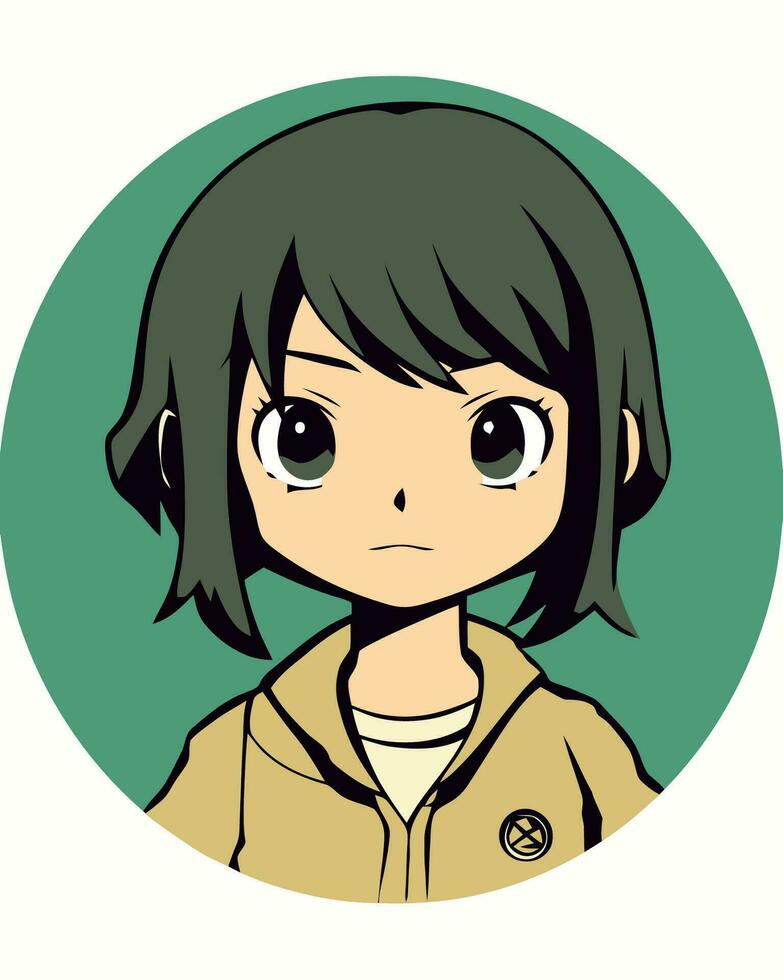 een anime karakter met groen haar- en groen ogen vector