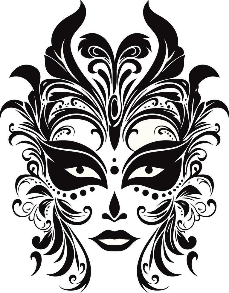 een zwart en wit carnaval masker met overladen patronen vector