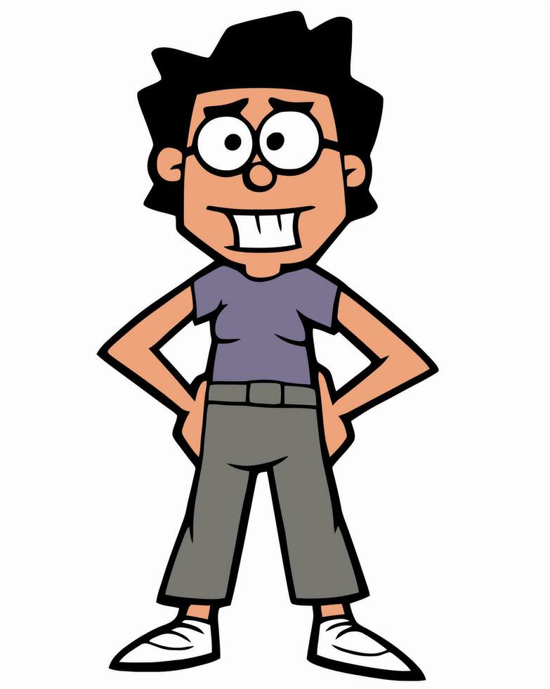 tekenfilm meisje met bril en een Purper overhemd vector