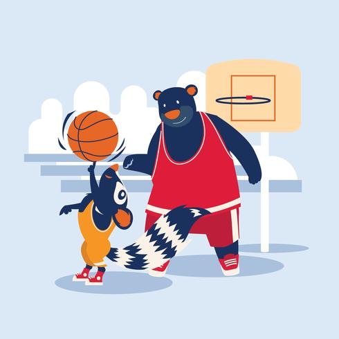 straat basketbalspeler beer en eekhoorn vector