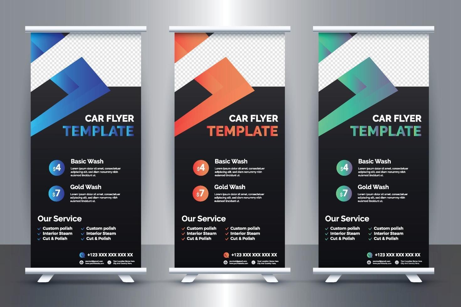 gratis auto roll-up banner ontwerpidee voor autobedrijf en autoreparatiebedrijf vector