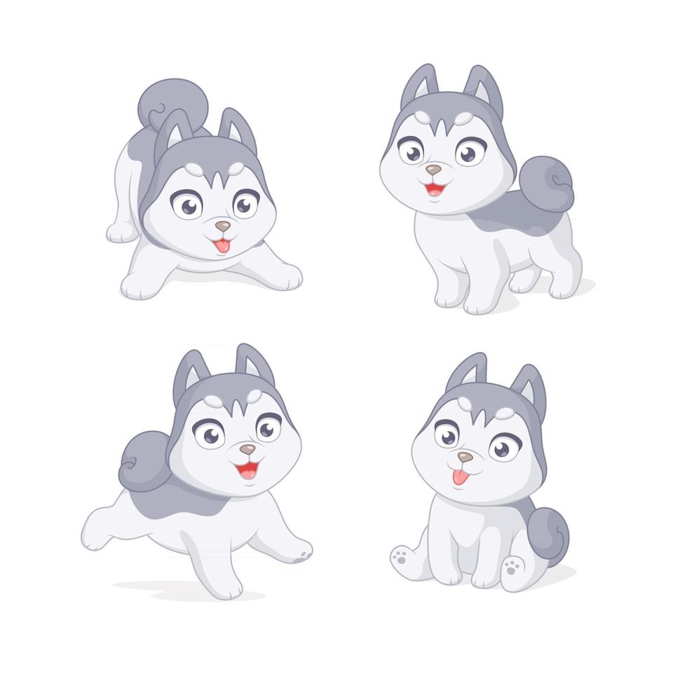 schattige speelse husky puppy set cartoon vectorillustraties vector
