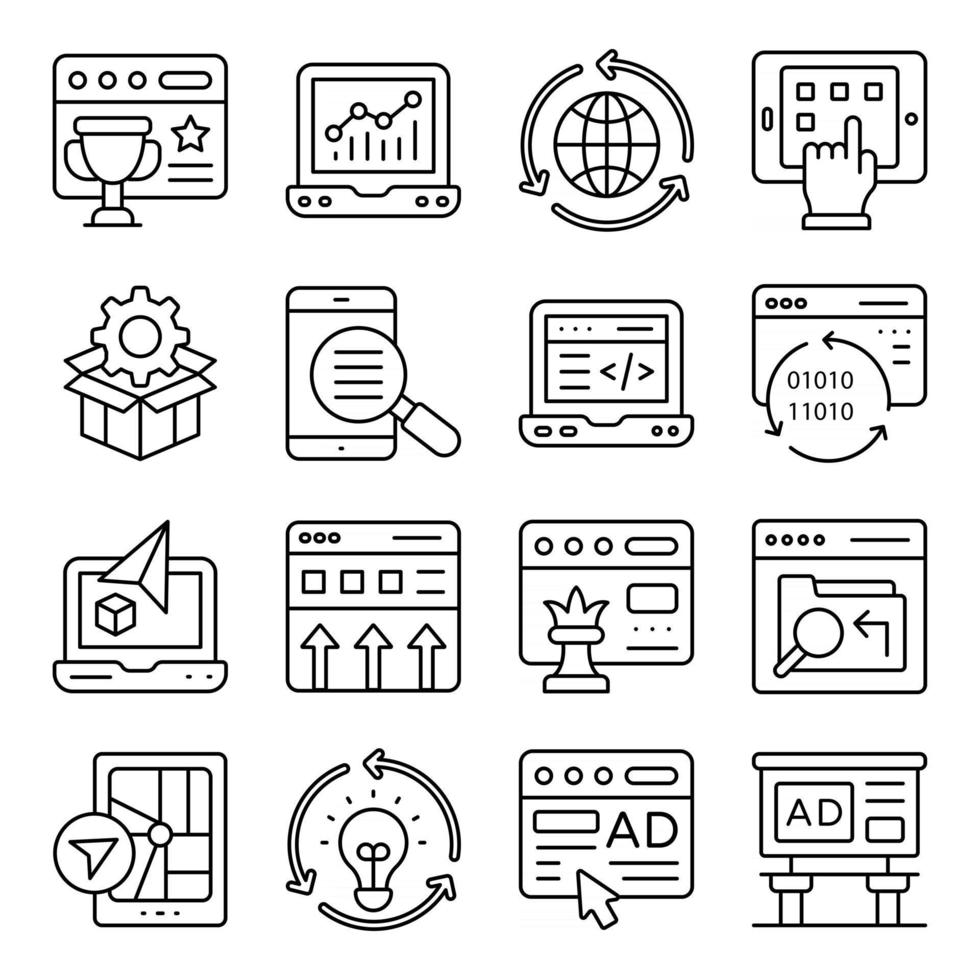 pakket lineaire pictogrammen voor webcodering vector