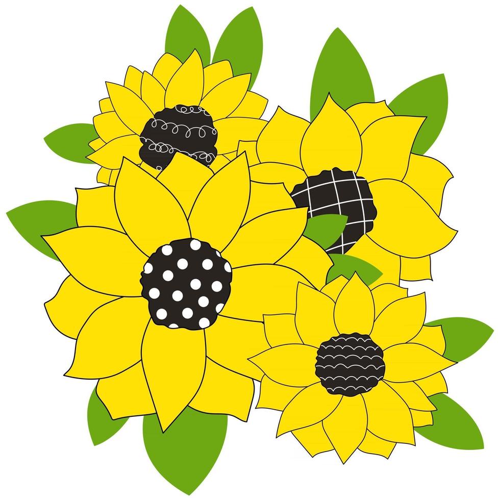 schattige zonnebloemen geïsoleerde lijn set hand getrokken vector illustraties sticker schets voor een tattoo