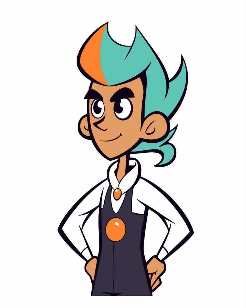 een tekenfilm karakter met oranje haar- en een blauw overhemd vector