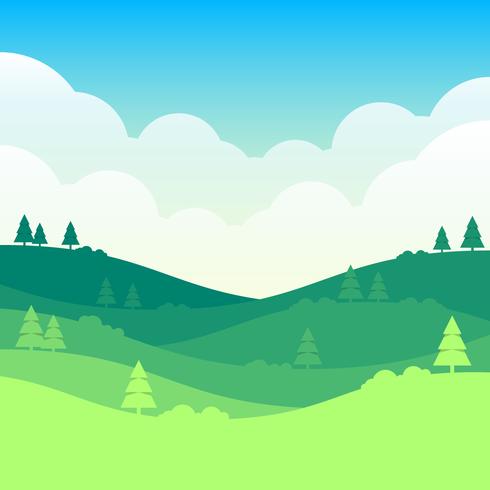 Lente landschap achtergrond met wolken en groene weide illustratie vector