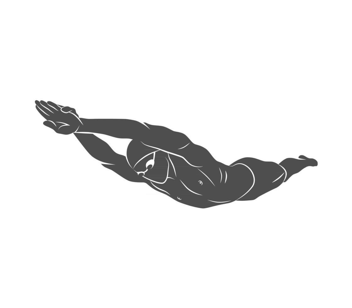 silhouet een zwemmer duikt in het water op een witte achtergrond. vectorillustratie. vector