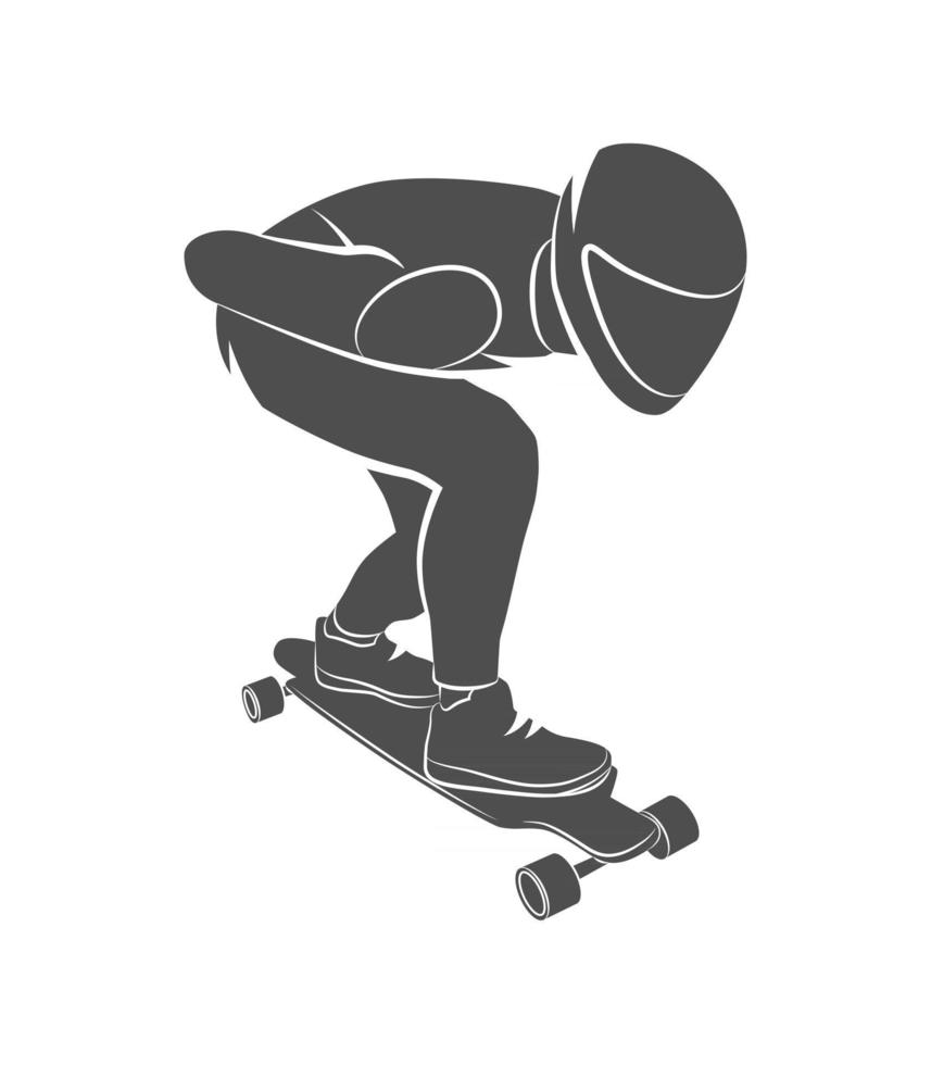 silhouet skateboarder longboarding bergafwaarts op een witte achtergrond. vectorillustratie. vector