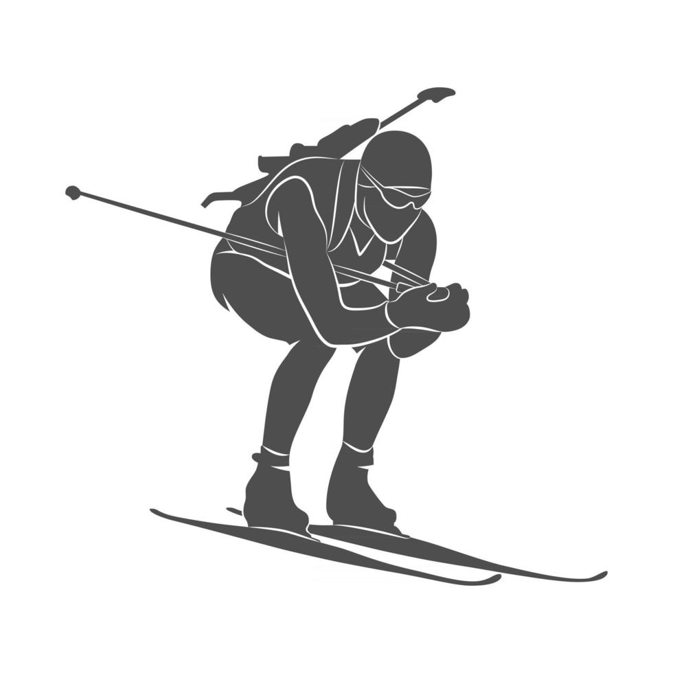 silhouet biatleet op een witte achtergrond. vectorillustratie. vector