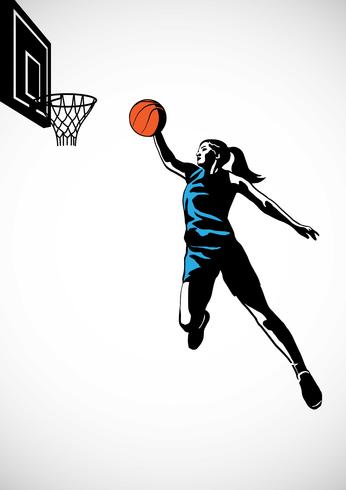 Vrouwelijke basketbalspeler Slam Dunk Silhouette vector