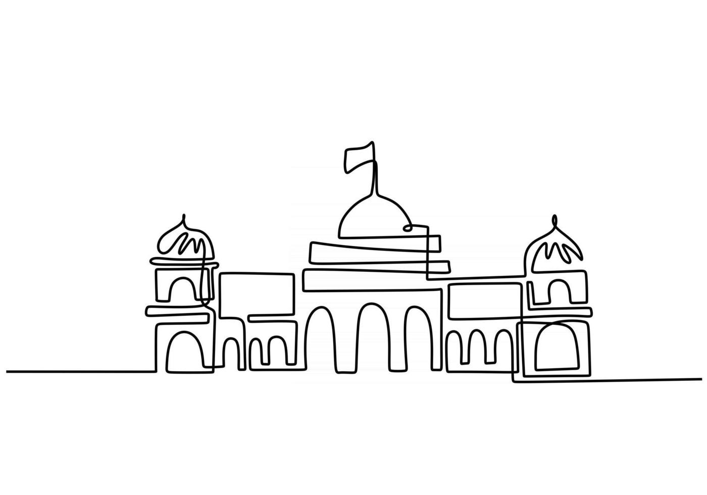 grote moskee continu één lijntekening vector minimalistisch design. islamitische symbool teken geïsoleerd een witte achtergrond.
