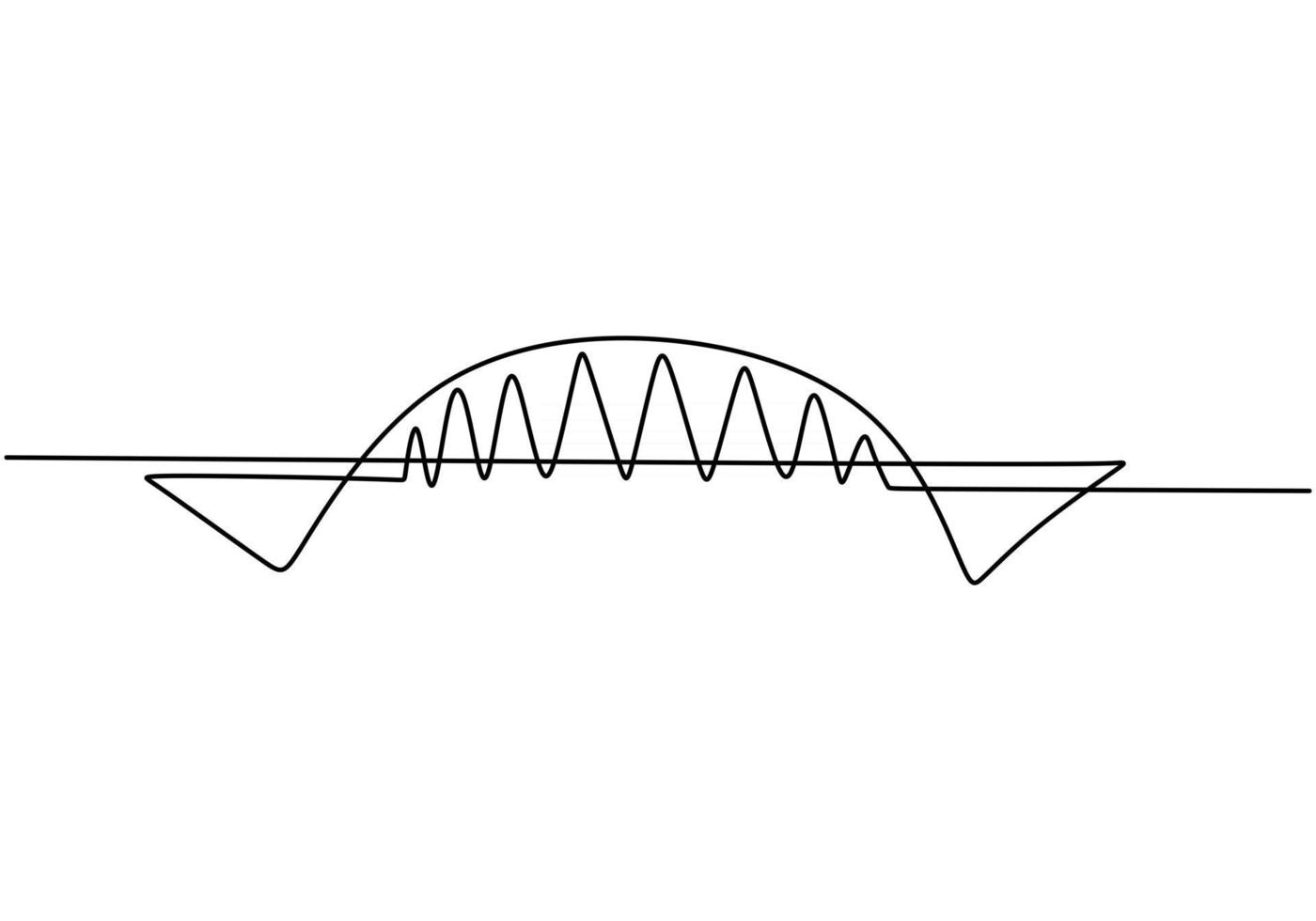 gigantische brug over de rivier. ononderbroken één lijn van het ontwerp van de brugtekening. eenvoudige moderne minimalistische stijl geïsoleerd op een witte achtergrond. vector