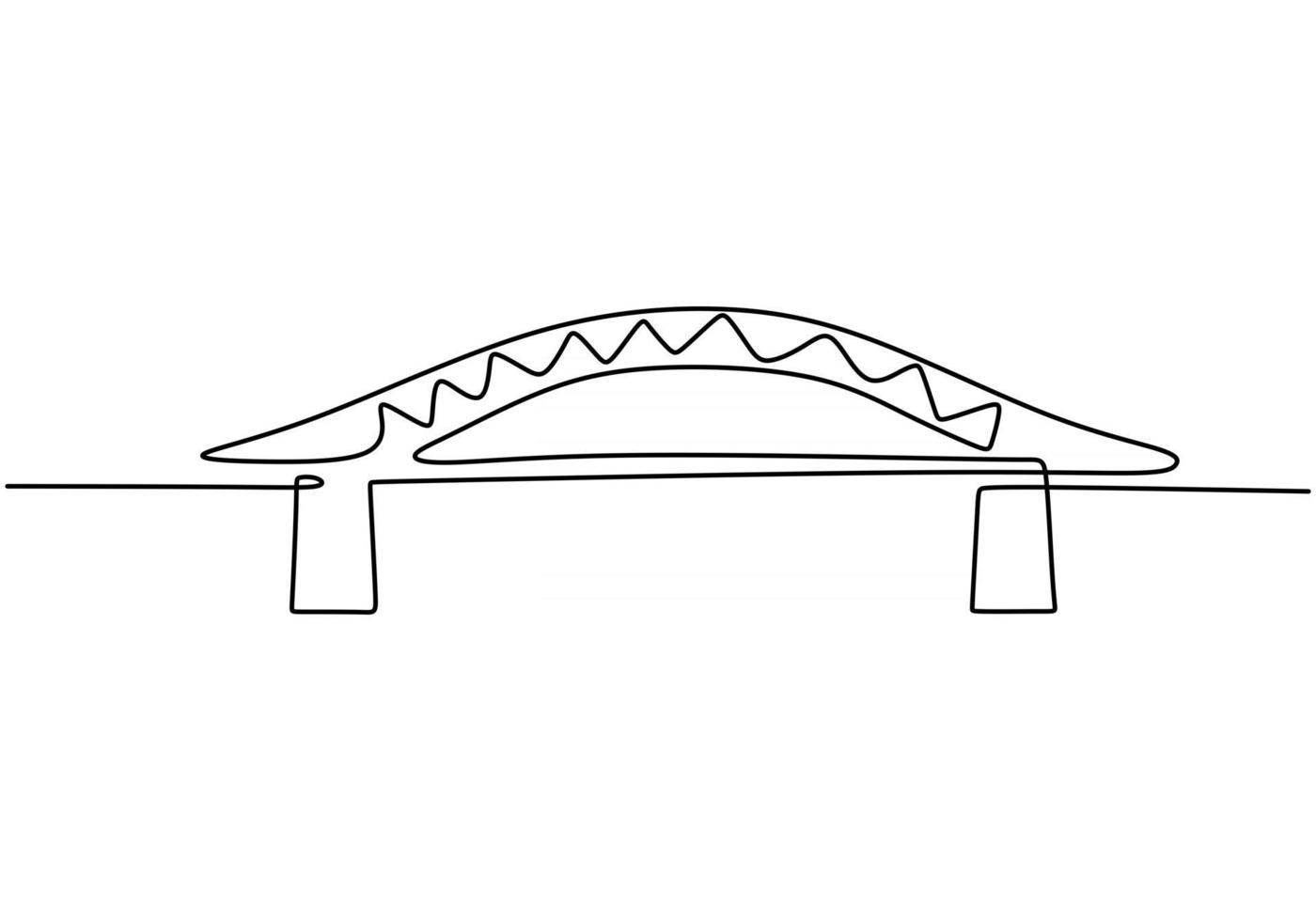 gigantische brug over de rivier. ononderbroken één lijn van het ontwerp van de brugtekening. eenvoudige moderne minimalistische stijl geïsoleerd op een witte achtergrond. vector