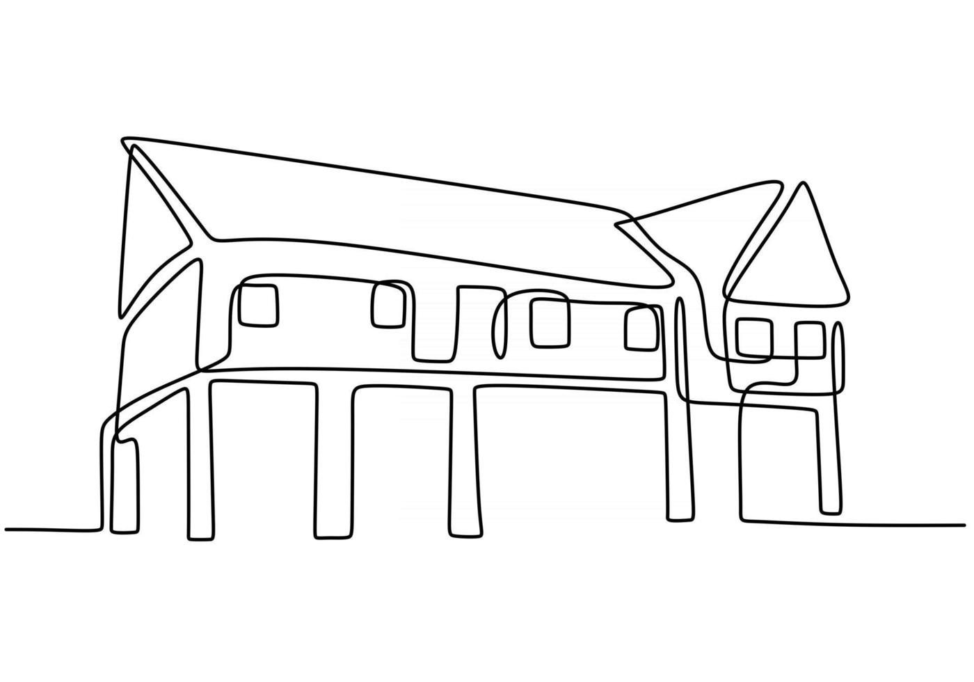 ononderbroken één lijn van traditioneel Aziatisch gebouw. klassiek huis in één regel geïsoleerd op een witte achtergrond. vector