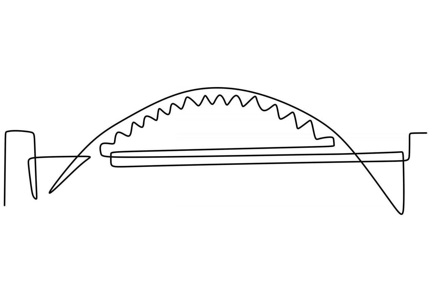 gigantische brug over de rivier. ononderbroken één lijn van het ontwerp van de brugtekening. eenvoudige moderne minimalistische stijl geïsoleerd op een witte achtergrond. vector