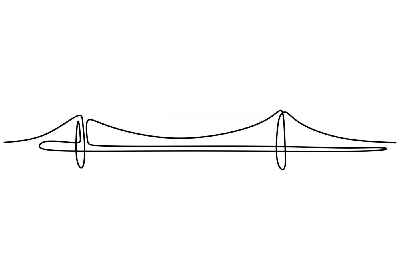 gigantische brug over de rivier. ononderbroken één lijn van het ontwerp van de brugtekening. eenvoudige moderne minimalistische stijl geïsoleerd op een witte achtergrond. vector