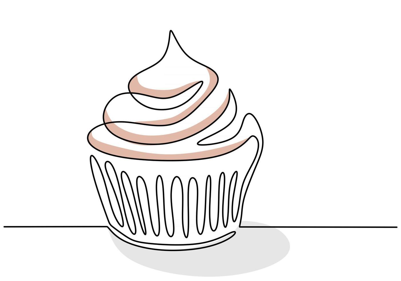 enkele doorlopende lijn van grote cupcake. grote cupcake fastfood in één lijnstijl geïsoleerd op een witte achtergrond. vector