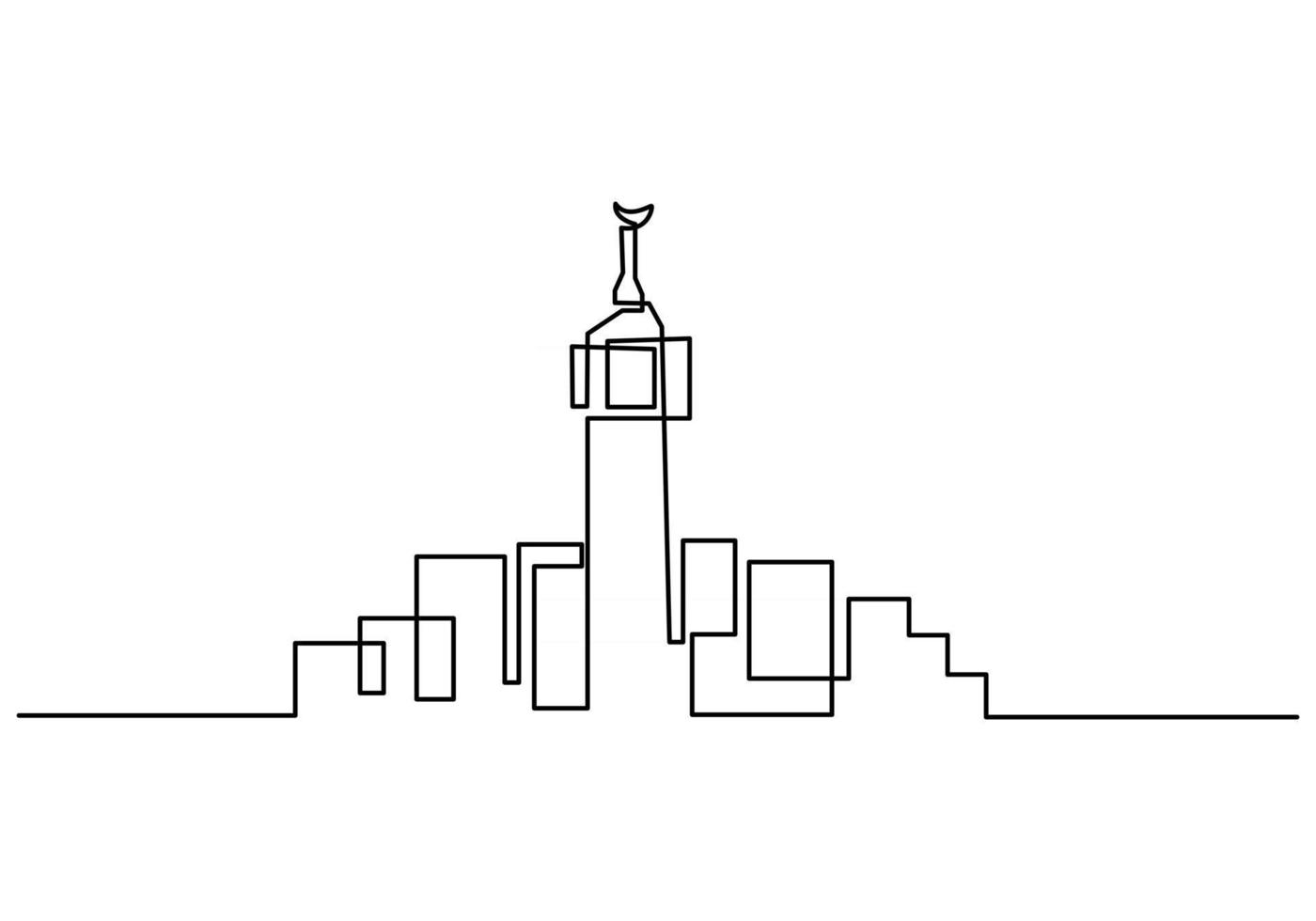 ononderbroken lijn van loterijen mekka paleis. een enkele regel van grote toren in mekka geïsoleerd op een witte achtergrond. vector