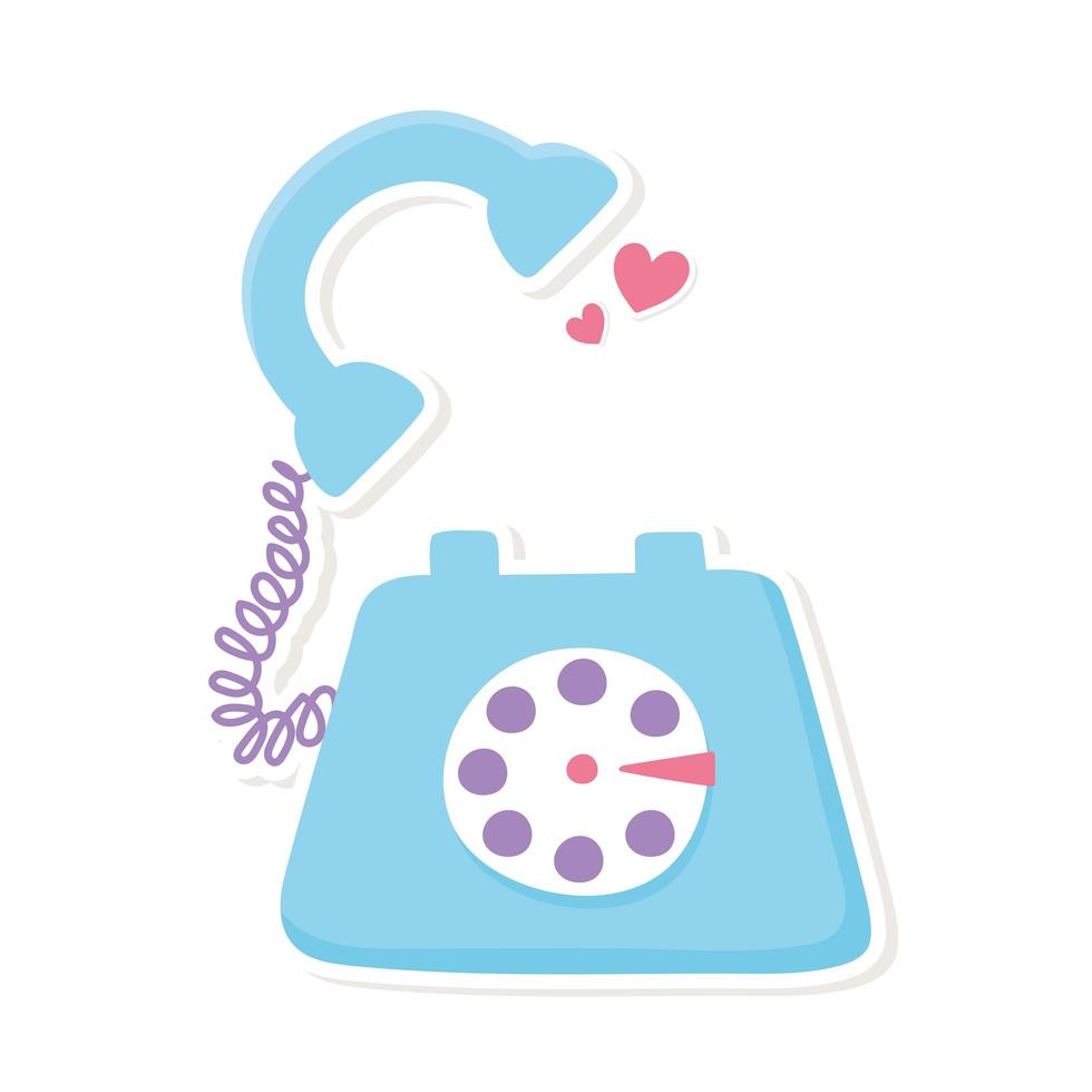 telefoon liefde oproep decoratie cartoon stijl sticker witte achtergrond vector