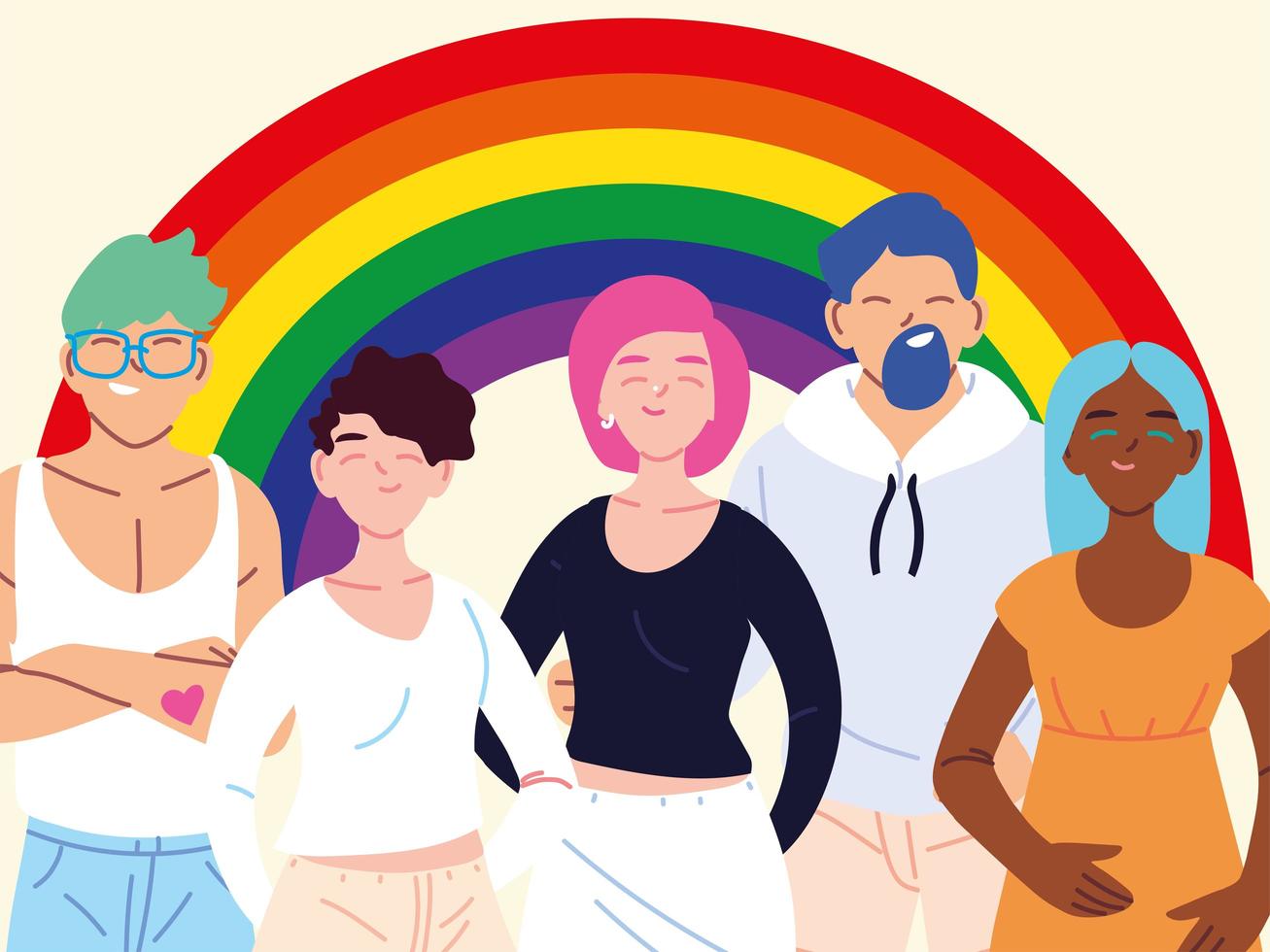 mensen met regenboogachtergrond, gay pride-symbool vector