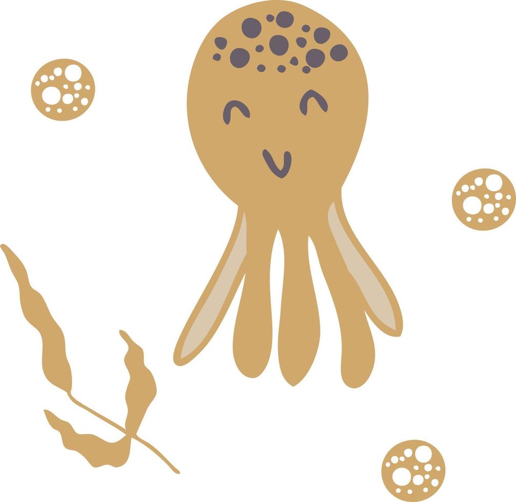 handgetekende vectorillustratie schattige mariene octopus en zeewierwe vector