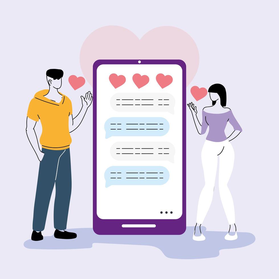 man en vrouw chatten op internet, online dating, virtuele relaties vector