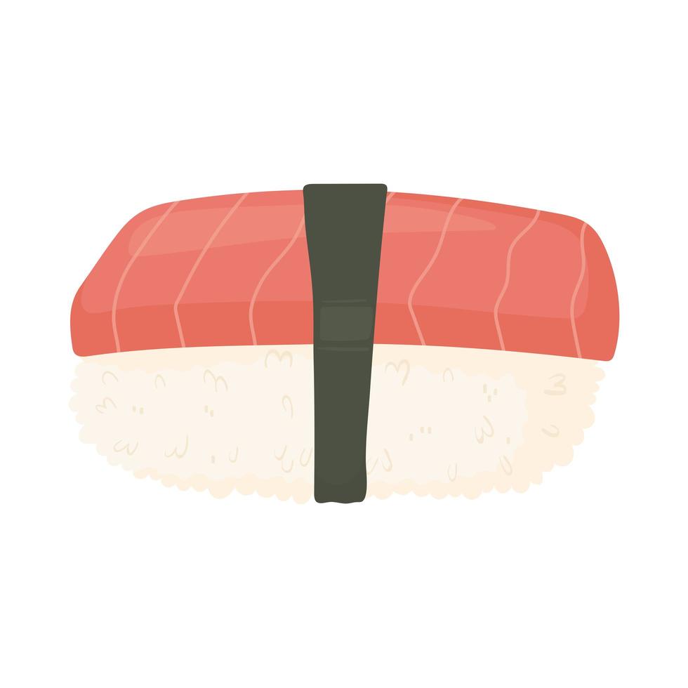 sushi time, sushi met plakje zalm en omwikkeld met zeewier vector