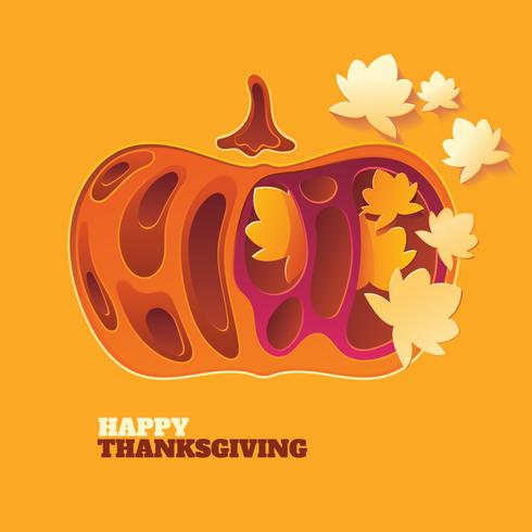 Papercraft Happy Thanksgiving achtergrond met herfst groenten en bladeren vector