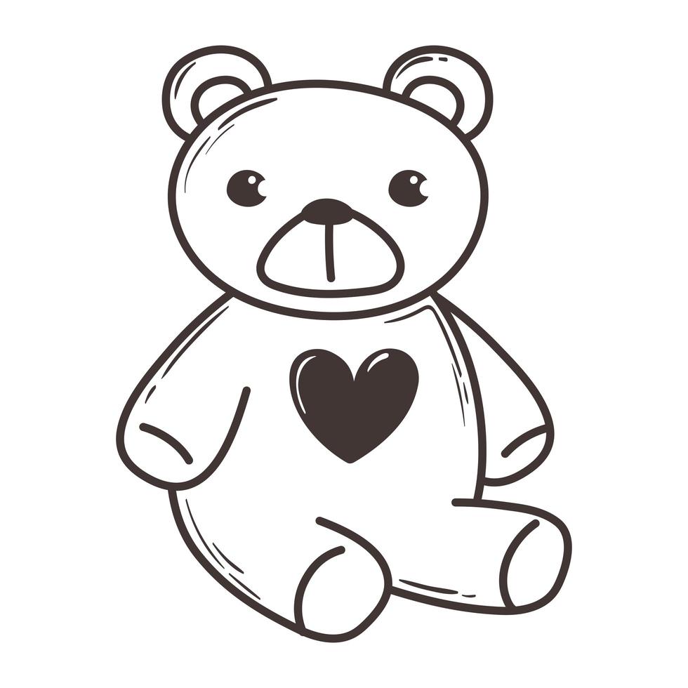 teddybeer speelgoed liefde romantisch hart doodle pictogram ontwerp vector