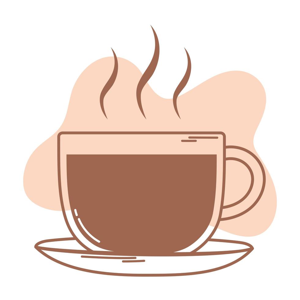 koffie warme drank op de lijn van het schotelpictogram en vullen vector