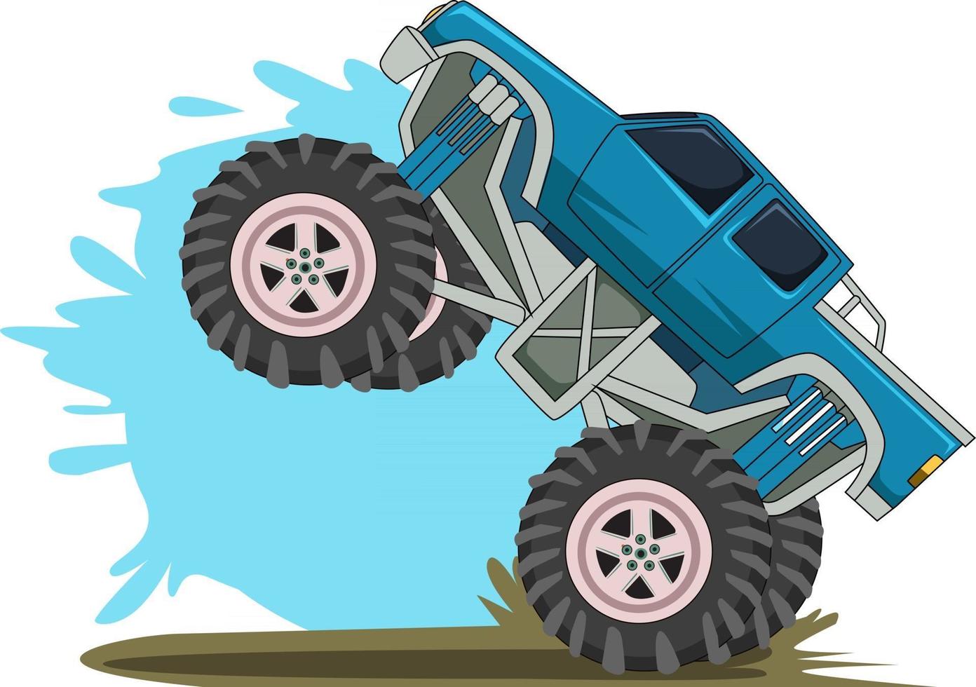 de blauwe monstertruck springende hand tekenen vector