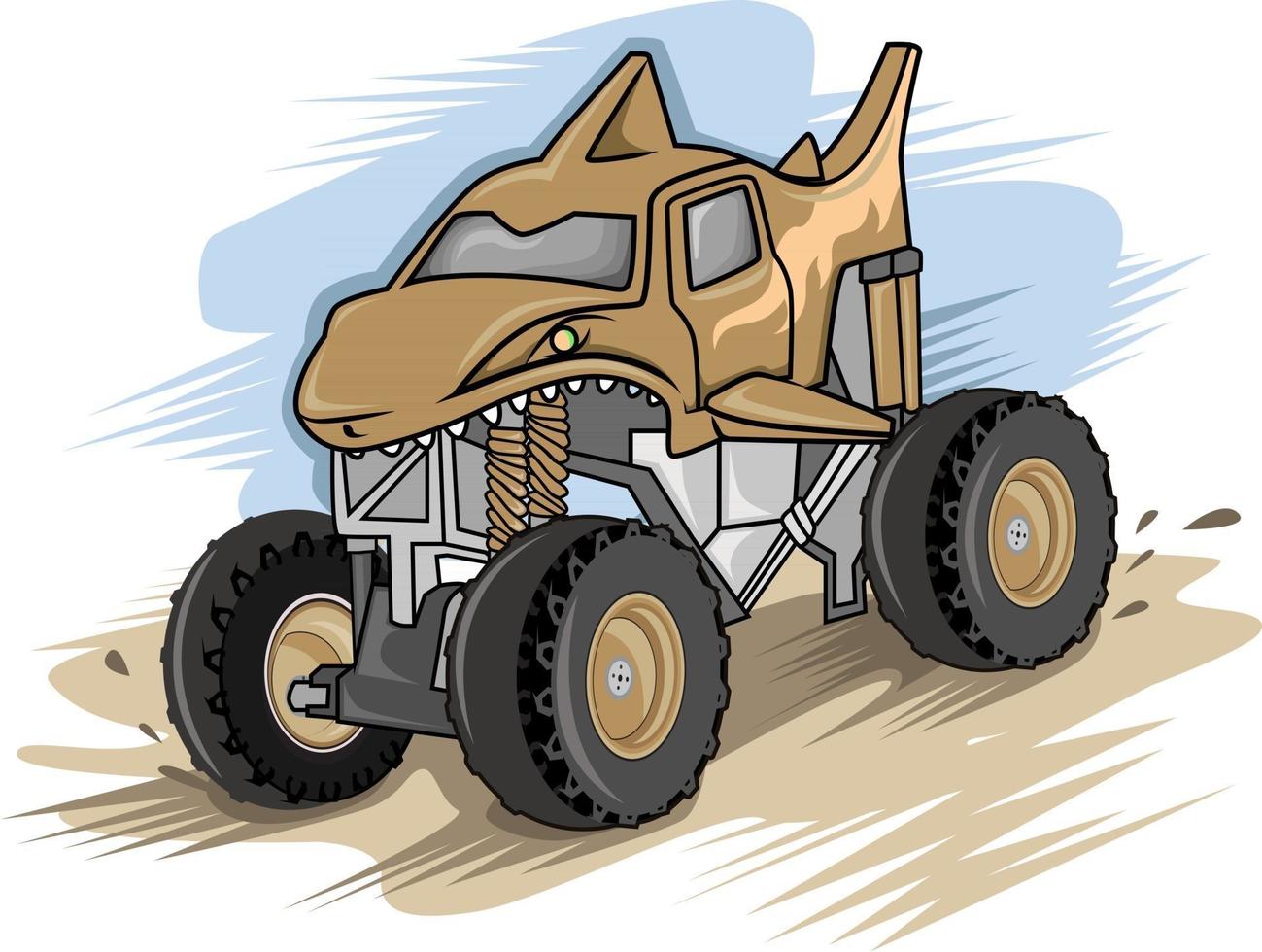 monster truck vector cartoon voertuig of auto en extreme show transport illustratie