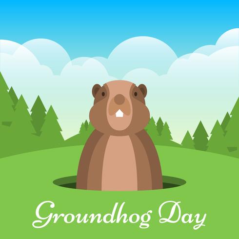 Groundhog Day wenskaart met natuur achtergrond vector