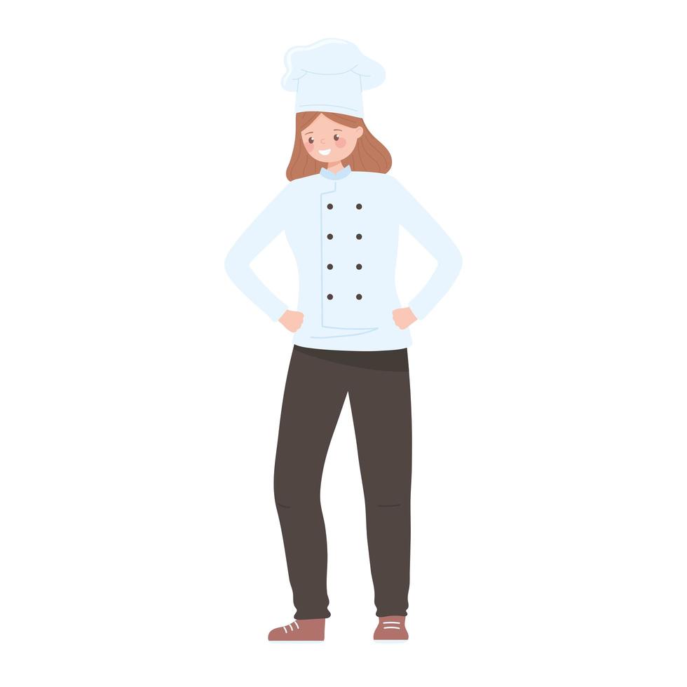 vrouwelijk chef-personage in witte hoed en uniform icoon vector