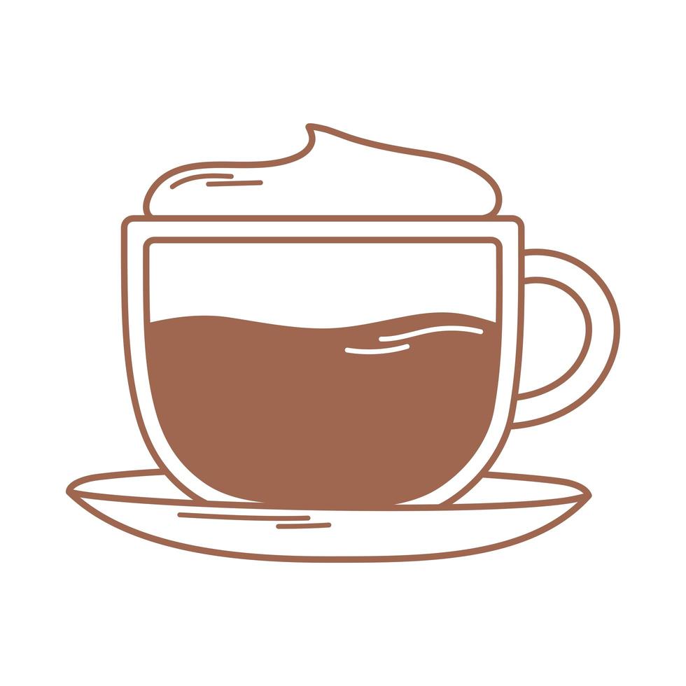 koffie cappuccino op schotelpictogram in bruine lijn vector